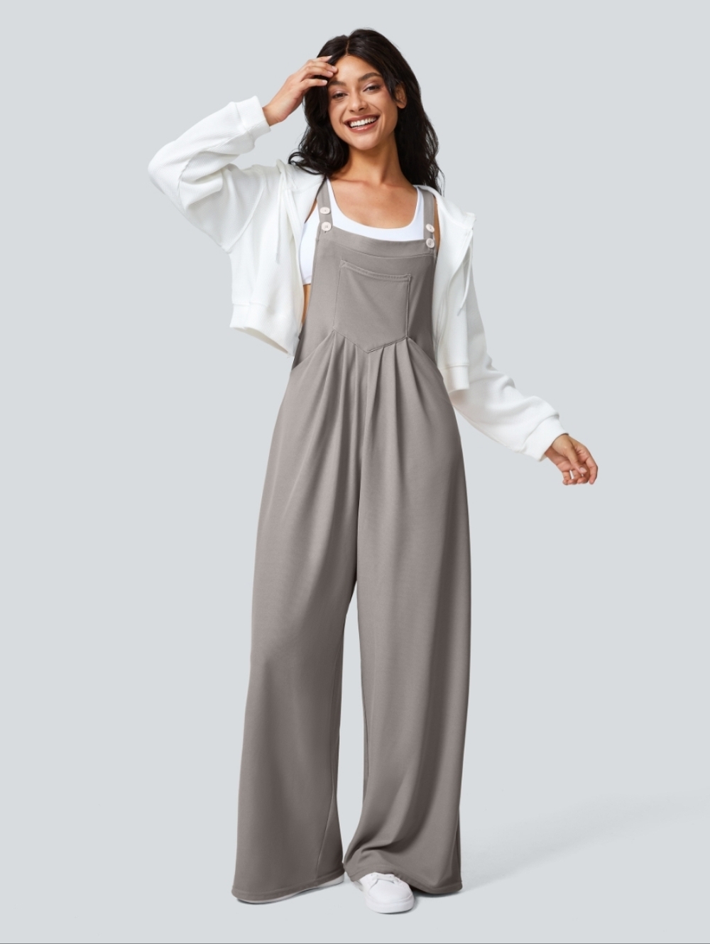 Halara, Waffle Pocket Casual Overalls, Mink Ash, Size L
